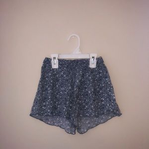 Blue Floral Print Shorts
